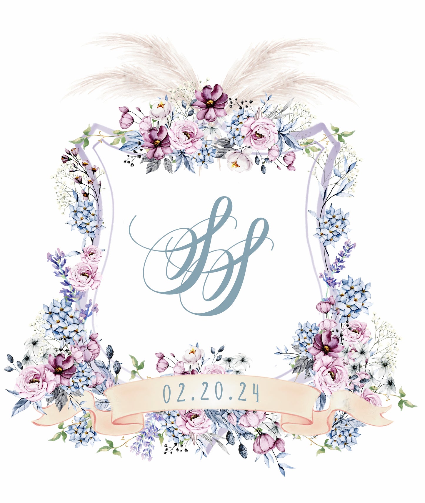 Pre-made Watercolor Wedding Crest 02